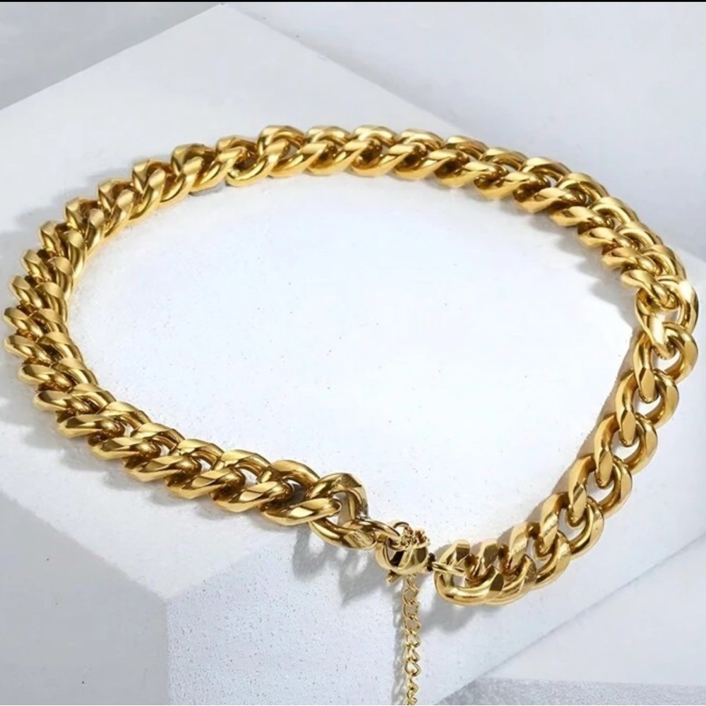 Gold Plated Stainless Steel 9mm Cube Chain Choker Necklace
